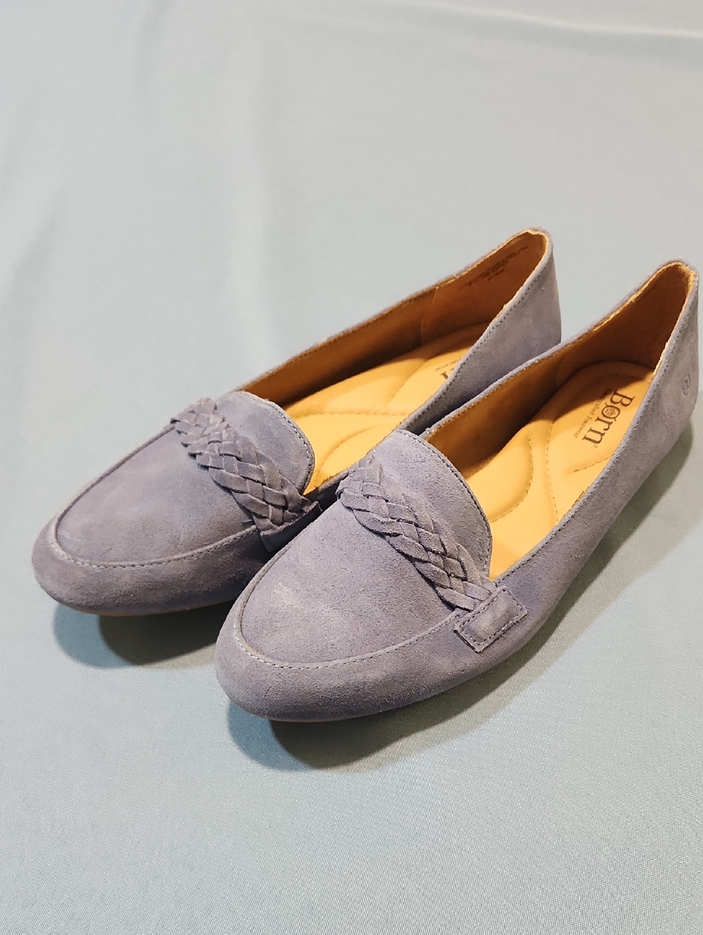 Born Women's Braided Suede Loafers - Light Blue. Size 10.